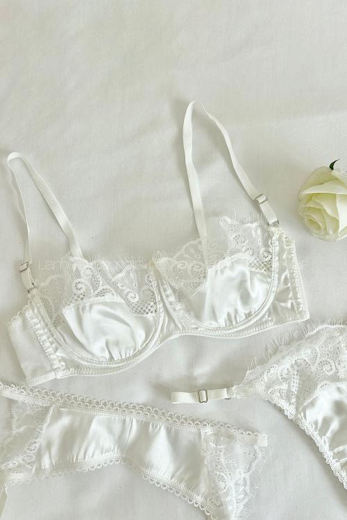 Lamelif Rhera Dantelli Saten Jartiyer Takım