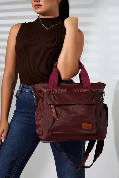 Lamelif Büyük Boy Saten Kumaş Salaş Omuz Çantası Bordo