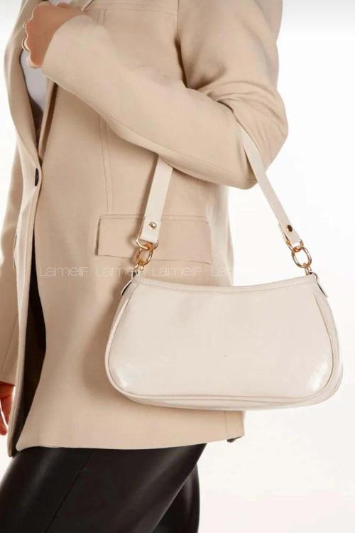 Lamelif Deri Görünümlü Baget Kadın Çanta Vizonrengi