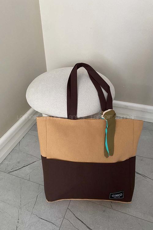 Lamelif İç Astarlı Geniş Kol Çantası Vioznrengi-Acı Kahve Garnili