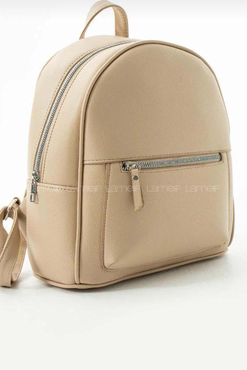 Lamelif İki Gözlü Deri Görünümlü Sırt Çantası Vizonrengi