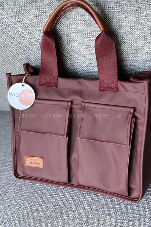 Lamelif Önü Çift Cepli Astarlı A kalite Saten Çanta Bordo