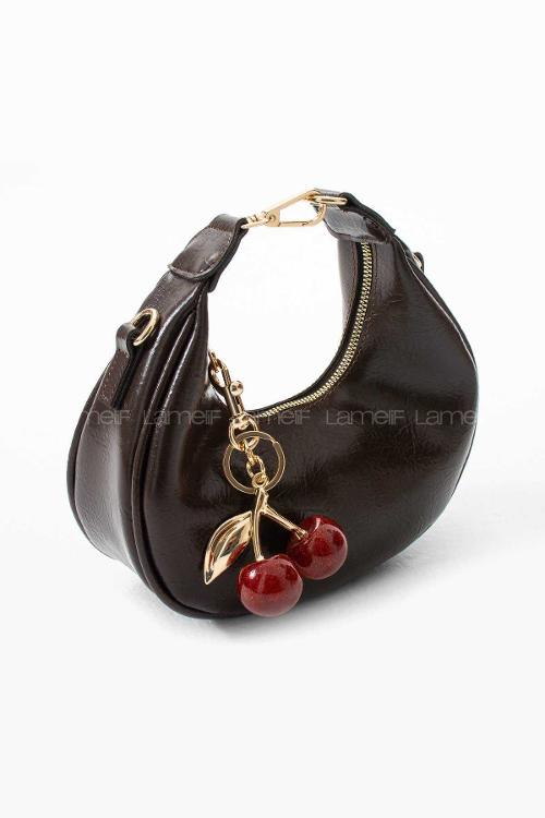 Lamelif Betty Model Charm Hediyeli Kadın El Ve Omuz Çantası Acı Kahve