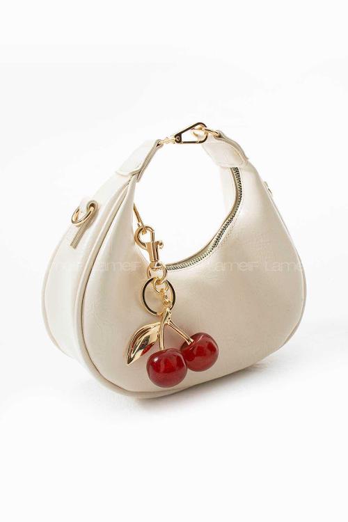 Lamelif Betty Model Charm Hediyeli Kadın El Ve Omuz Çantası Krem