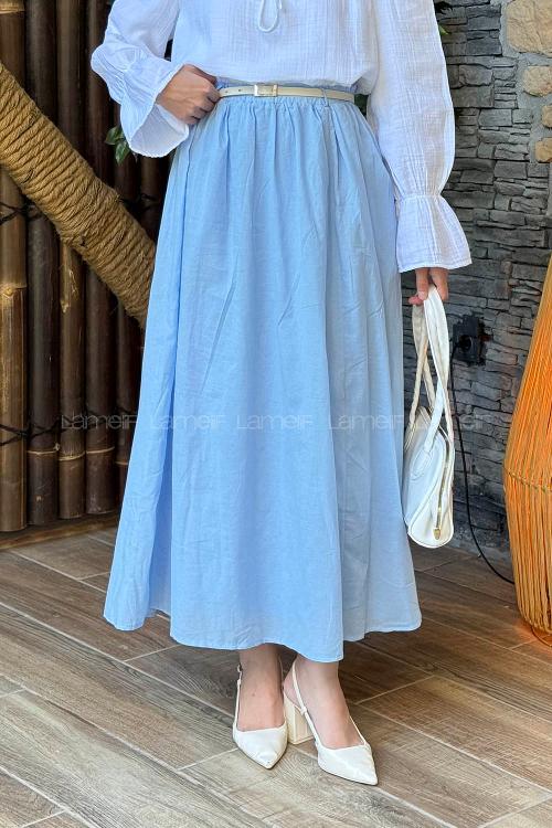 Lamelif Vual Kemerli Tesettür Etek Bebe Mavisi