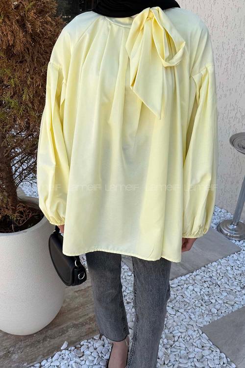 Yellow Turtle Neck Long Arm Poplin Fabric Shirt