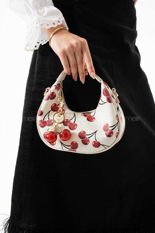 Lamelif Betty Model Charm Hediyeli Kadın El Ve Omuz Çantası Ekru