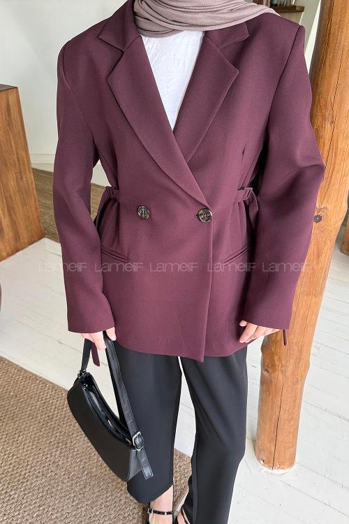 Claret Red Jacket Collar Long Arm Elastan Polyester Jacket