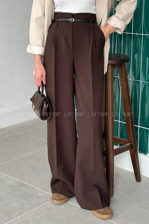 Lamelif Yüksek Bel Pantolon Acı Kahve