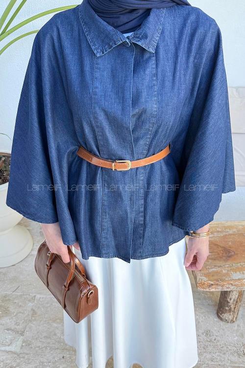 Dark Blue Neckband Polyester Poncho