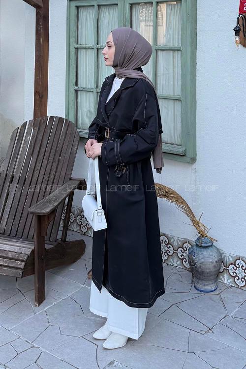 Black Long Arm Lycra Trench Coat