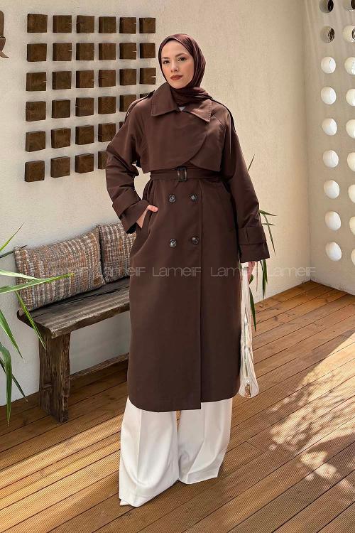 Lamelif Cep Yaka Trençkot Acı Kahve