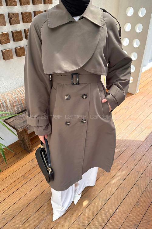 Lamelif Cep Yaka Trençkot Haki