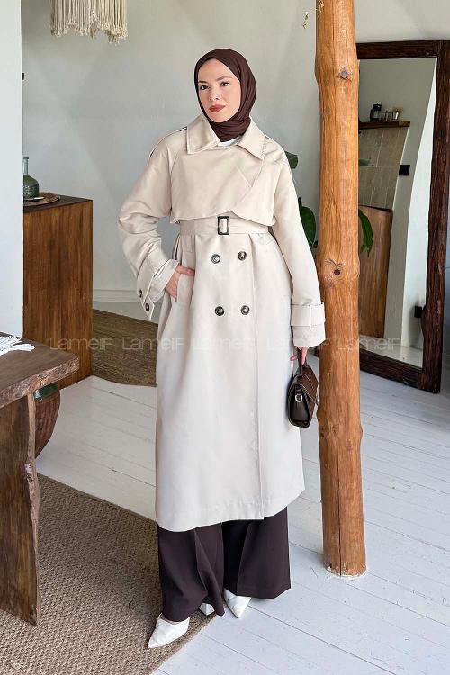 Lamelif Cep Yaka Trençkot Taş Rengi