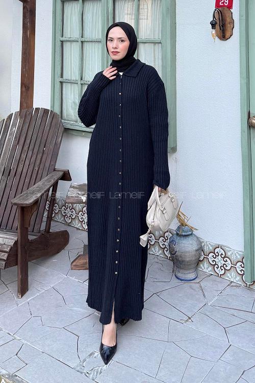 Lamelif Fitilli Triko Elbise Lacivert