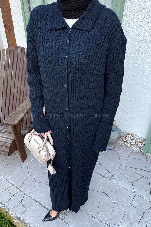 Lamelif Fitilli Triko Elbise Lacivert