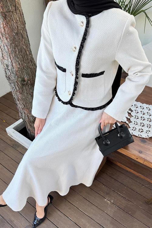 Lamelif Garni Detaylı Tüvit Takım Bej