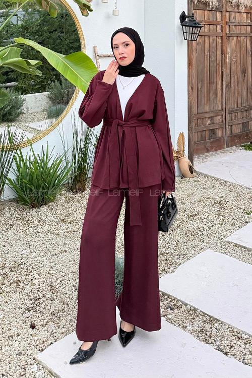 Claret Red V Neck Long Arm Poplin Fabric Comfortable Suit