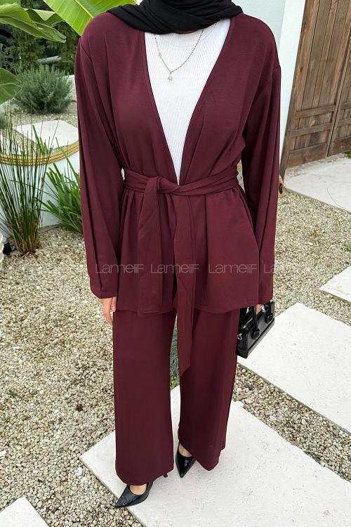 Claret Red V Neck Long Arm Poplin Fabric Comfortable Suit