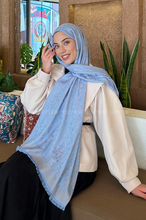 Lamelif Dior Desen Kaşmir Çift Taraflı Şal Bebe Mavisi