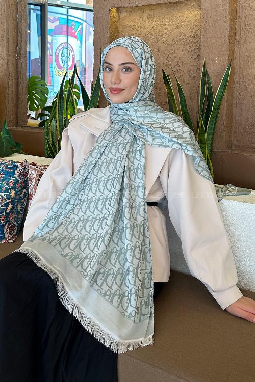 Lamelif Dior Desen Kaşmir Çift Taraflı Şal Gümüş