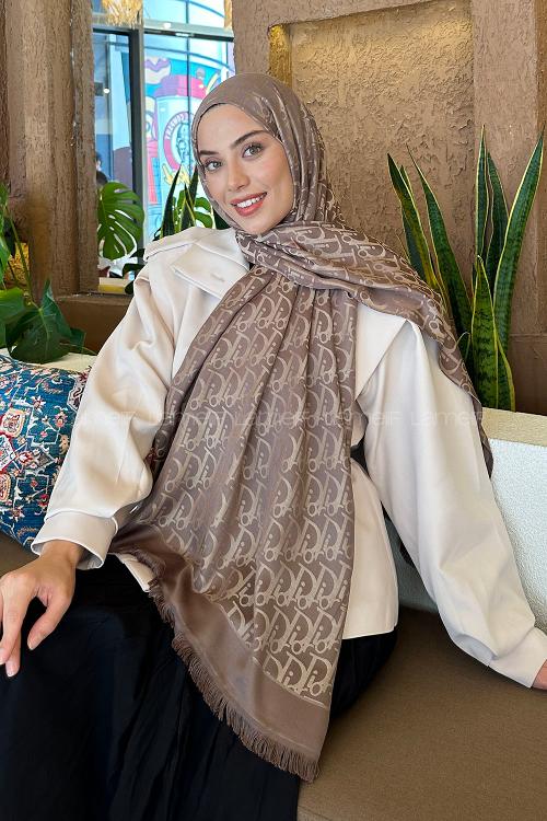 Brown Cotton Fabric Cashmere Striped Printed Shawl