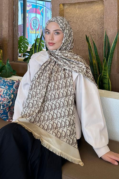 Soft Brown Cotton Fabric Cashmere Striped Printed Shawl