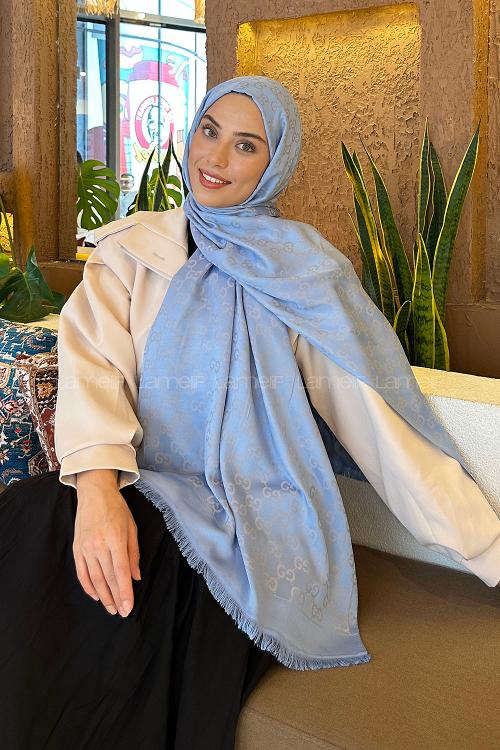 Lamelif G Desen Kaşmir Çift Taraflı Şal Bebe Mavisi