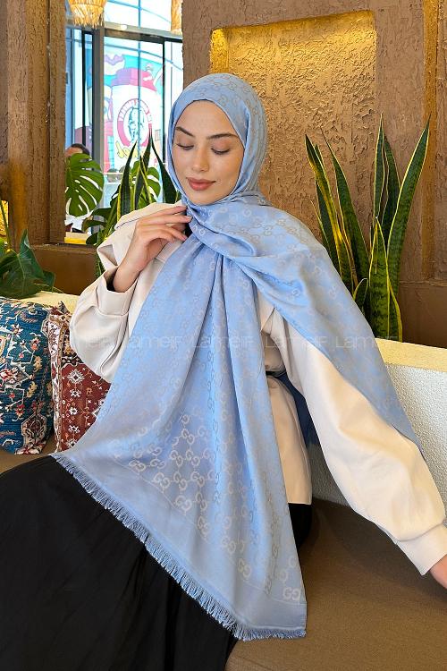 Lamelif G Desen Kaşmir Çift Taraflı Şal Bebe Mavisi