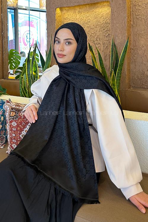 Lamelif G Desen Kaşmir Çift Taraflı Şal Siyah