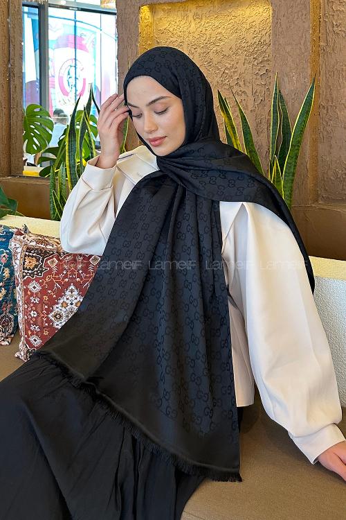 Lamelif G Desen Kaşmir Çift Taraflı Şal Siyah