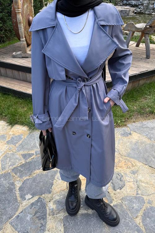 Anthracite Long Arm Belted Cotton Trench Coat