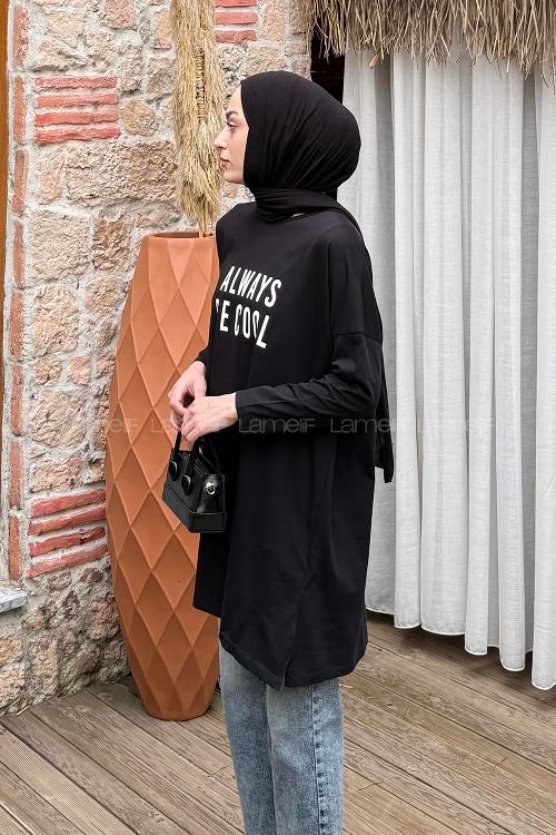 Black Crew Neck Cotton Tunic