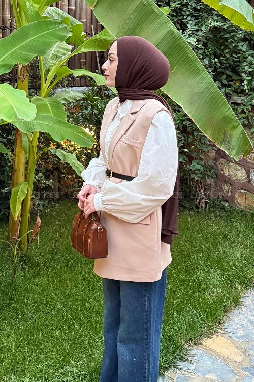 Lamelif Cep Detaylı Yelek Taş