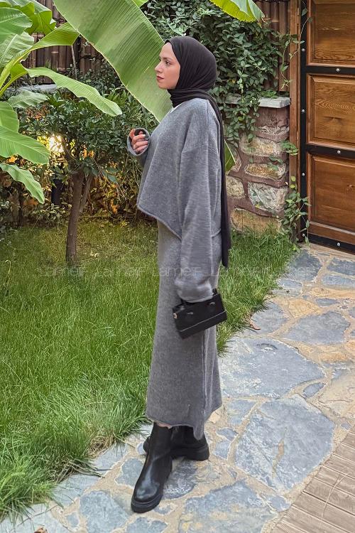 Lamelif Etekli Triko Takım Antrasit