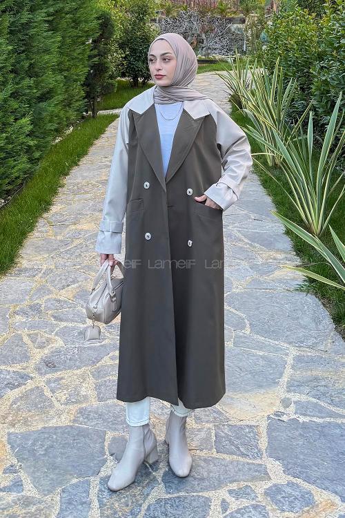 Lamelif Retrica İki Renk Trençkot Haki