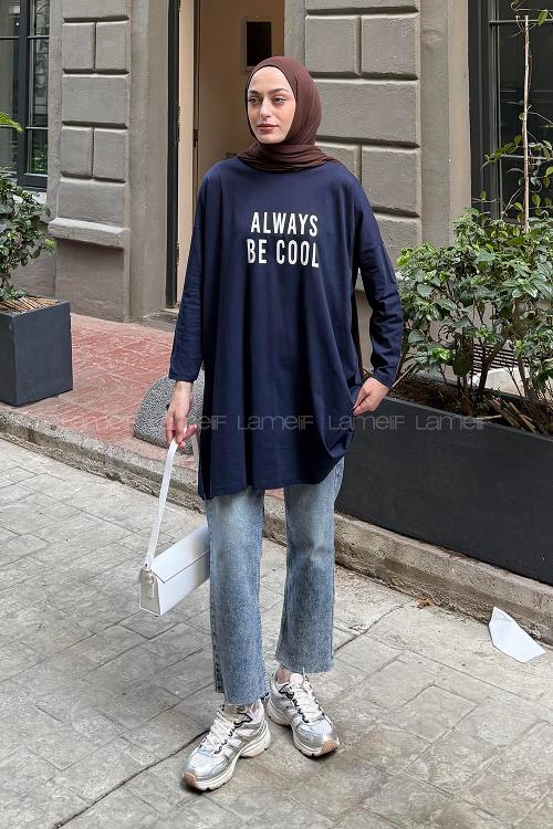 Navy Blue Crew Neck Cotton Tunic