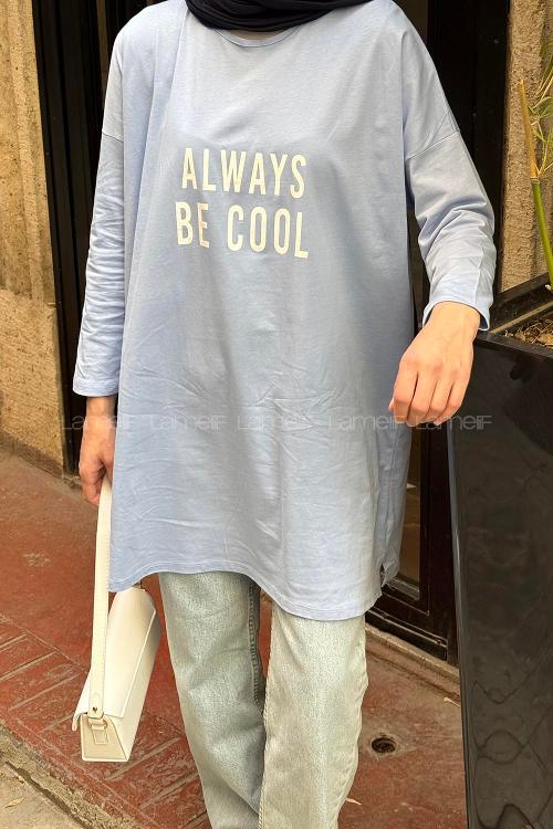 Blue Crew Neck Cotton Tunic