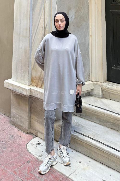 Gray Crew Neck Two Threads Tunic