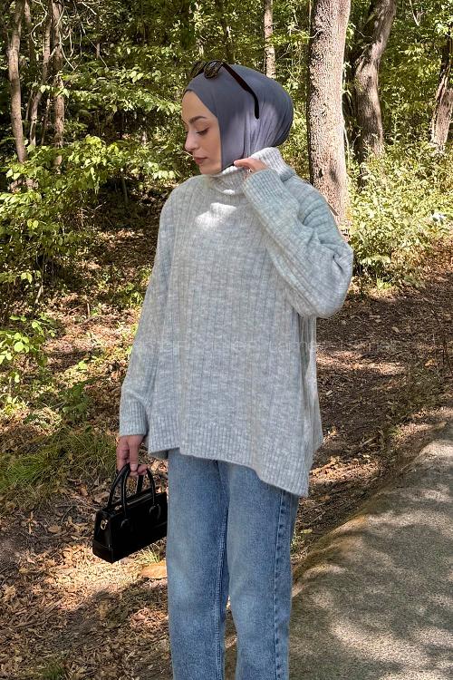 Lamelif Balıkçı Yaka Kazak Gri