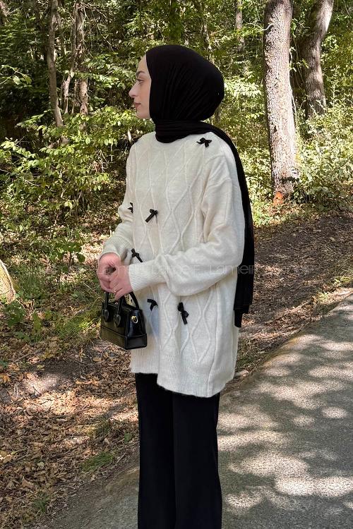 Lamelif Kurdeleli Triko Kazak Natural