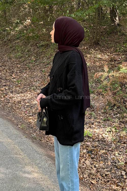 Lamelif Kurdeleli Triko Kazak Siyah