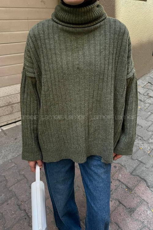 Lamelif Balıkçı Yaka Kazak Haki