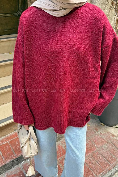 Lamelif Geniş Kollu Kazak Bordo