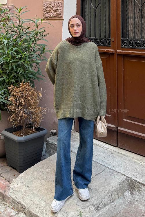 Lamelif Geniş Kollu Kazak Haki