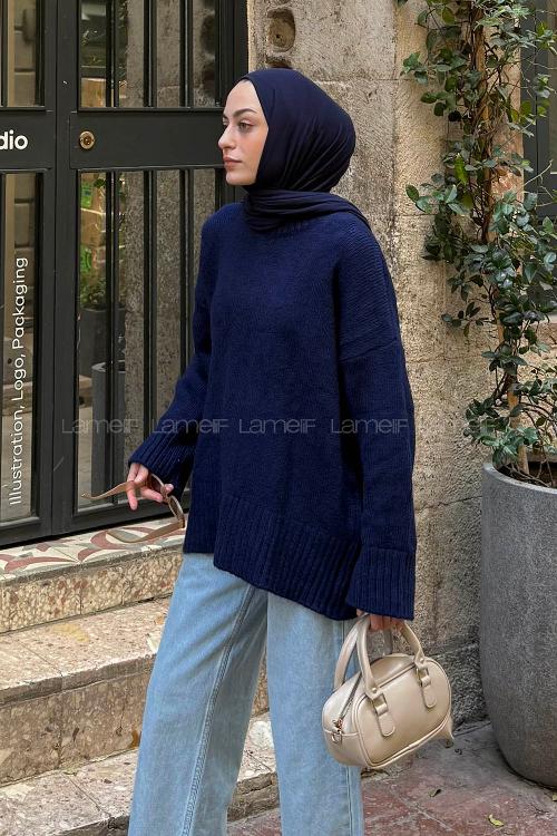 Lamelif Geniş Kollu Kazak Lacivert