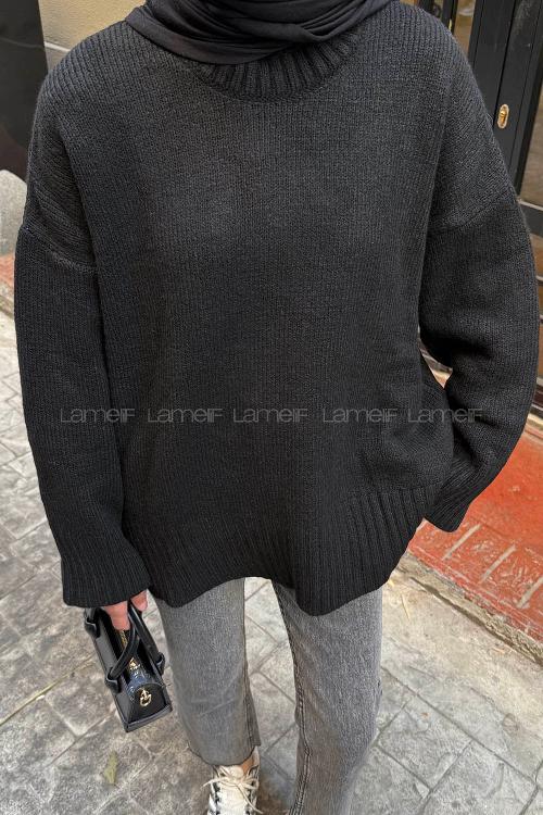 Lamelif Geniş Kollu Kazak Siyah