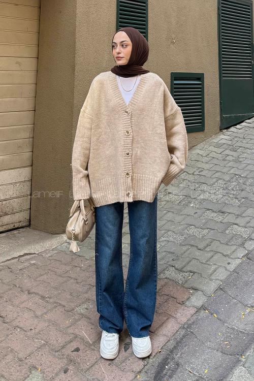 Lamelif Salaş Dokulu Basic Hırka Bej