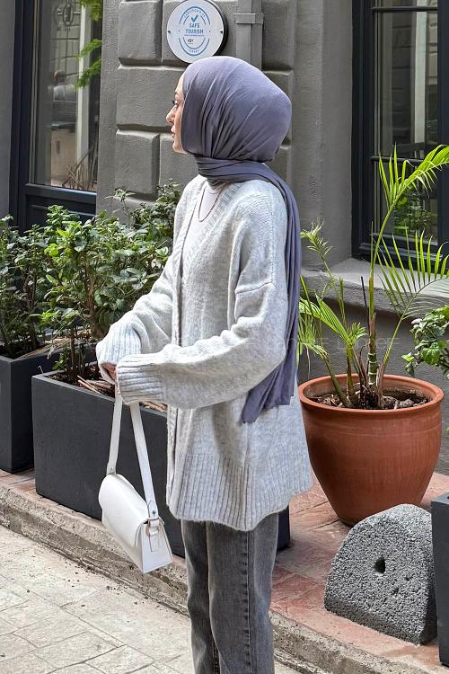 Lamelif Salaş Dokulu Basic Hırka Gri