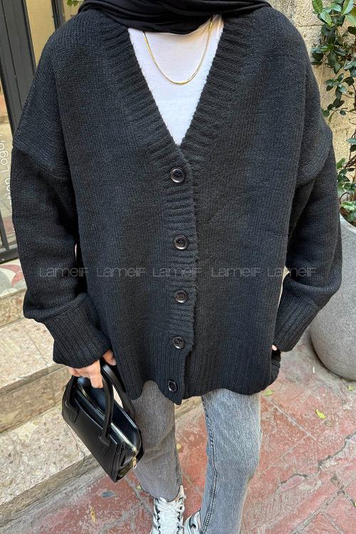 Lamelif Salaş Dokulu Basic Hırka Siyah